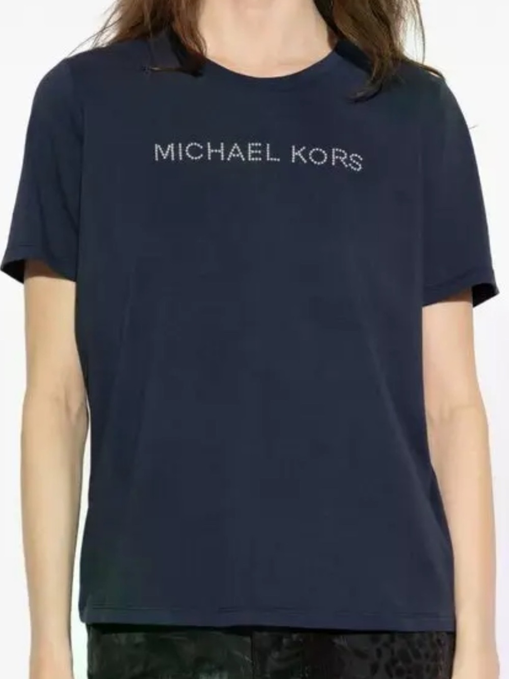 MICHAEL KORS Navy T-Shirt with rhinestone Logo Detail 1